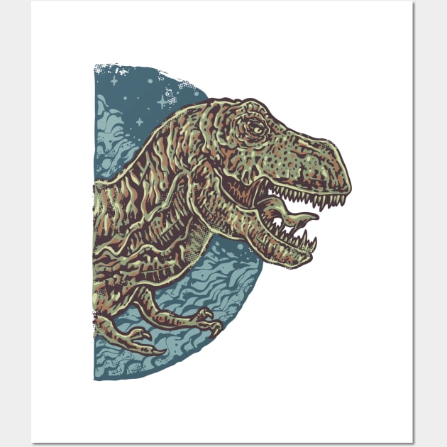 angry face raptor dinosaur Wall Art by Mako Design 